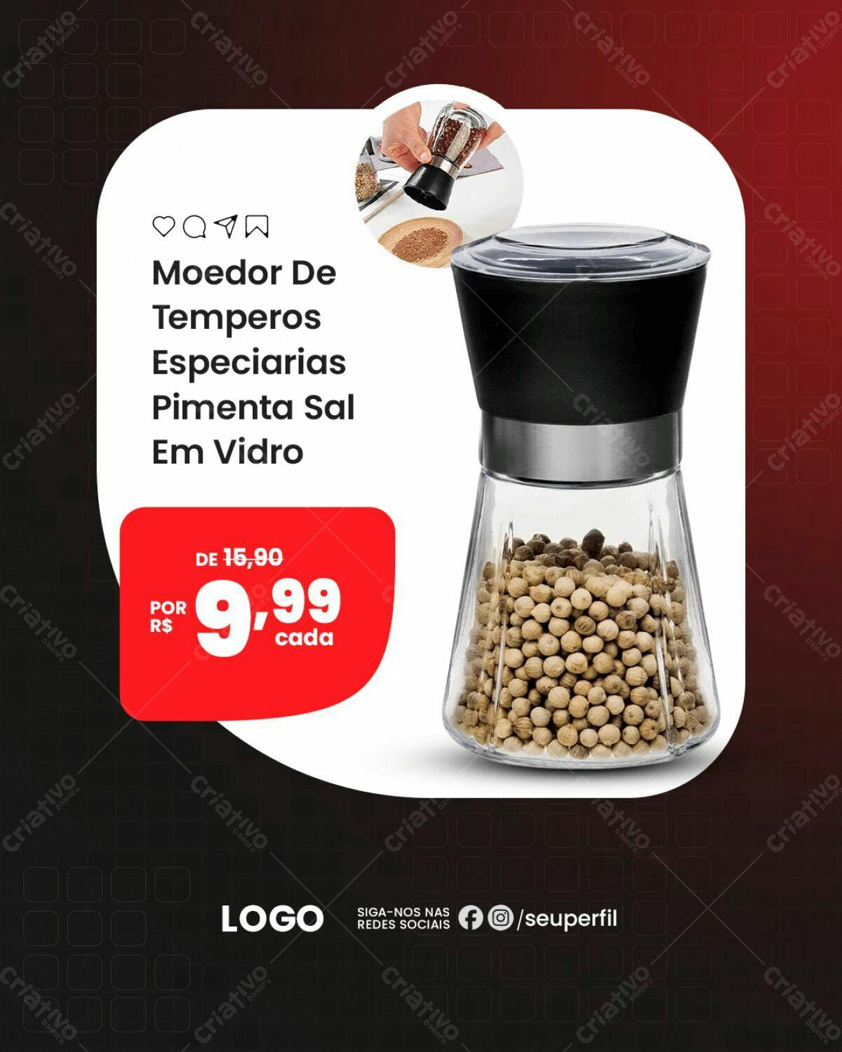 Post para Redes Sociais Moedor de Temperos PSD Editável