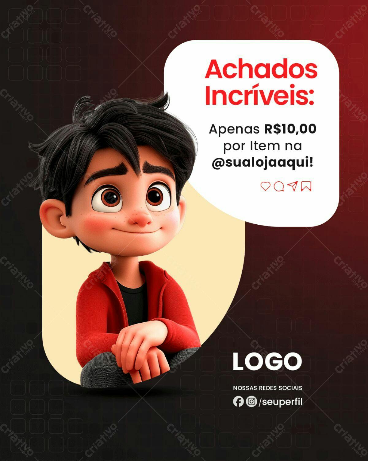 Post para Redes Sociais com Personagem 3D PSD Editável