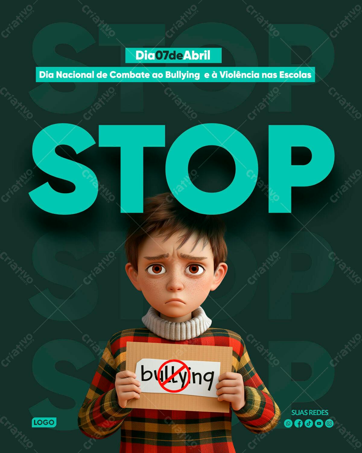 Poster Dia Nacional de Combate ao Bullying PSD Editável