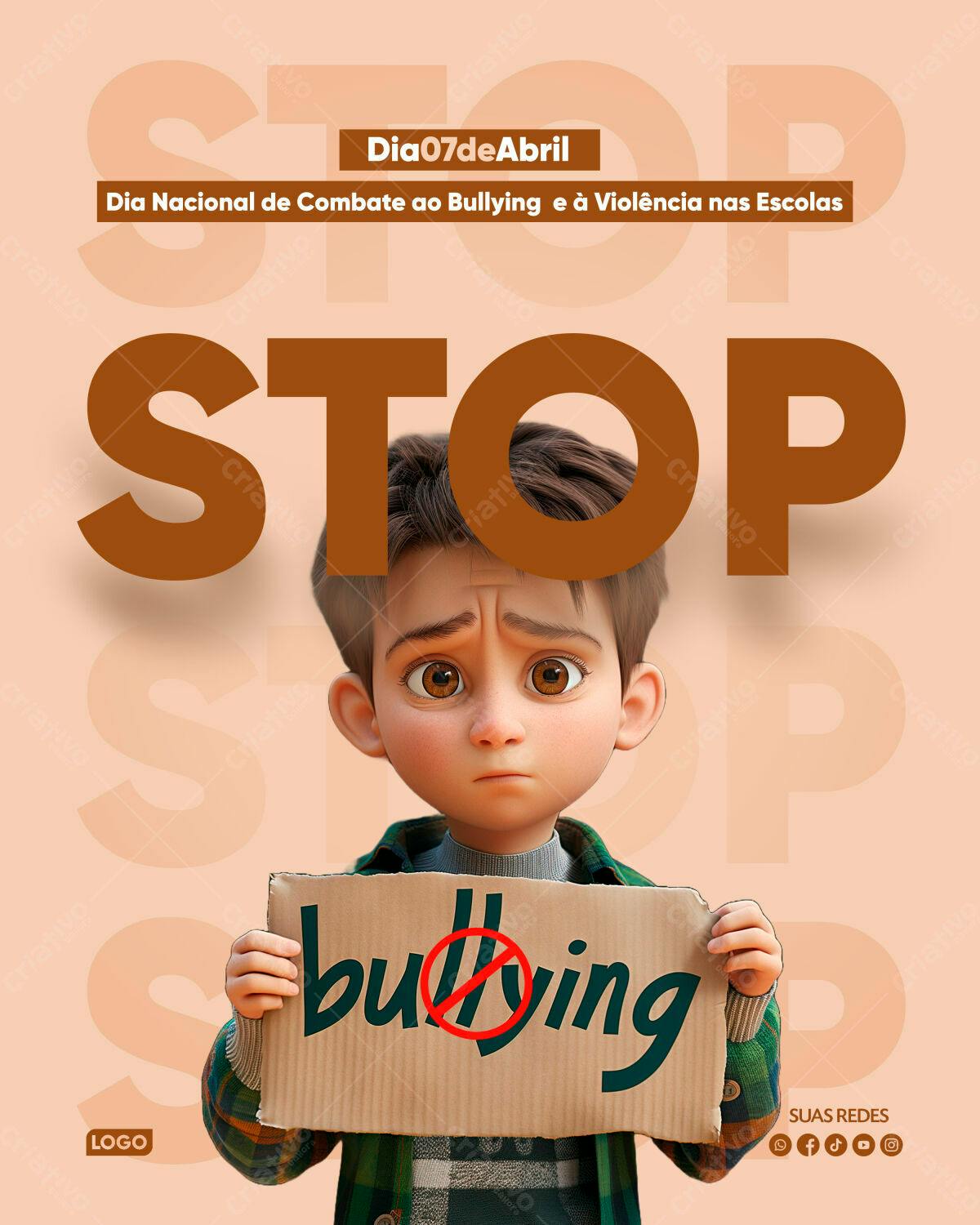 Post para o Dia Nacional de Combate ao Bullying PSD Editável