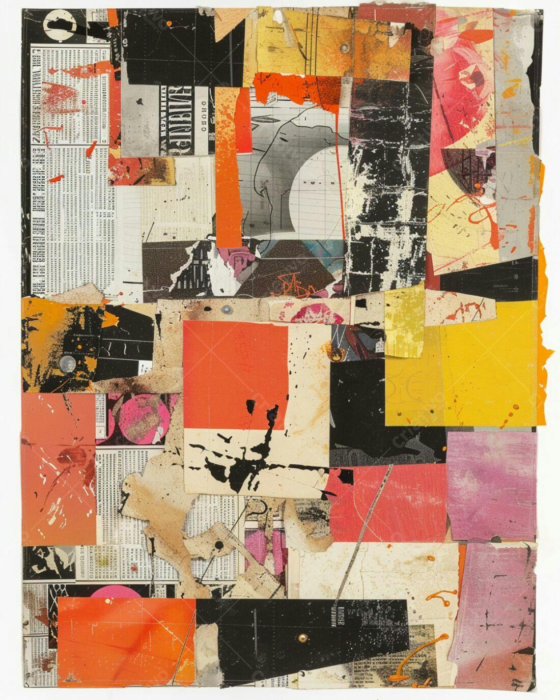 Colagem Abstrata com Tons de Laranja e Preto