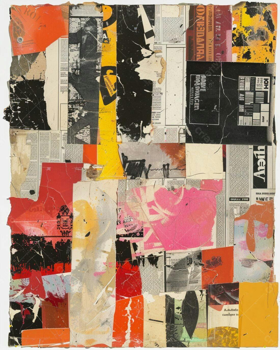 Colagem Abstrata com Tons Vermelhos e Amarelos