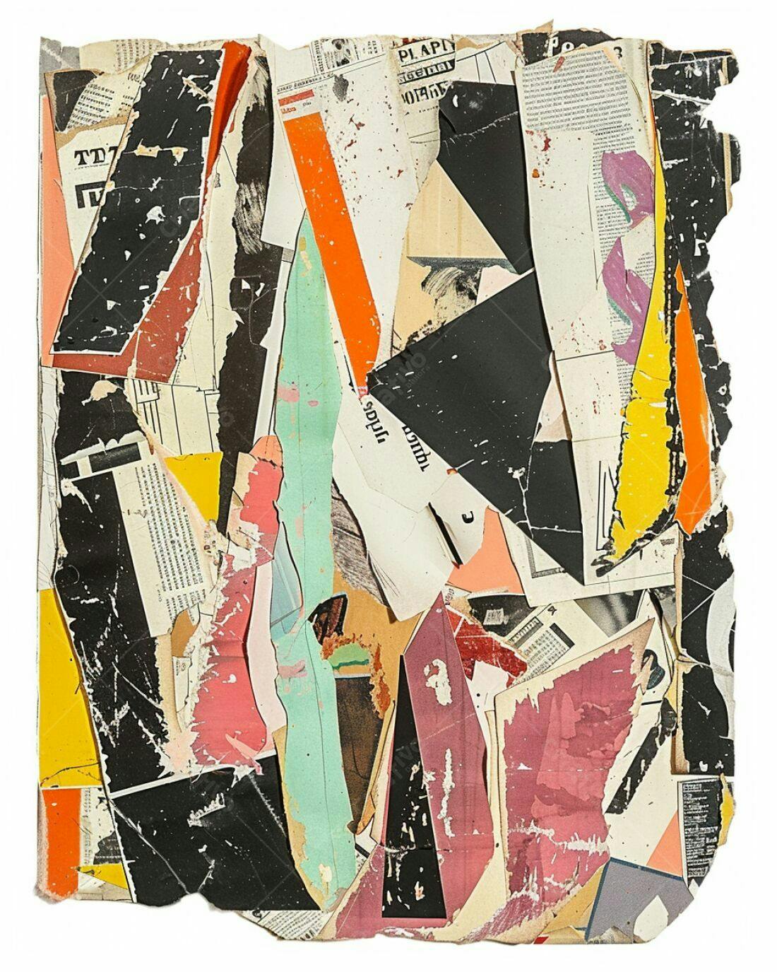 Colagem Abstrata com tons vibrantes e texturas variadas