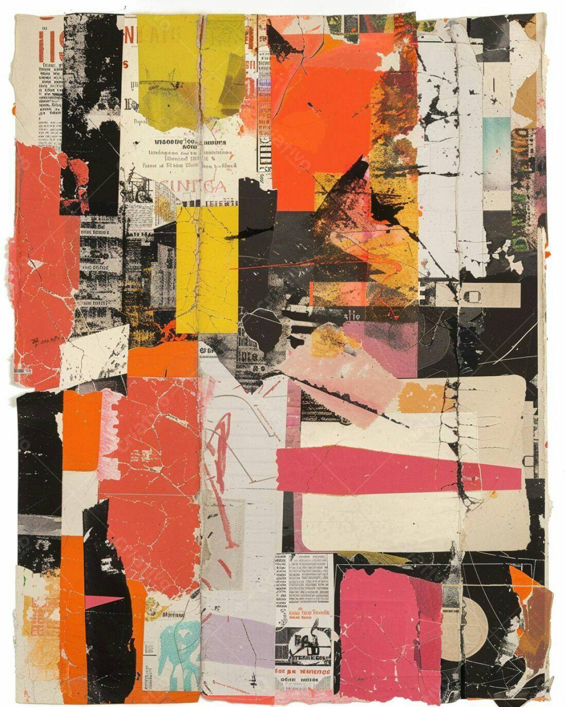 Arte Abstrata em Collage Vermelho e Preto