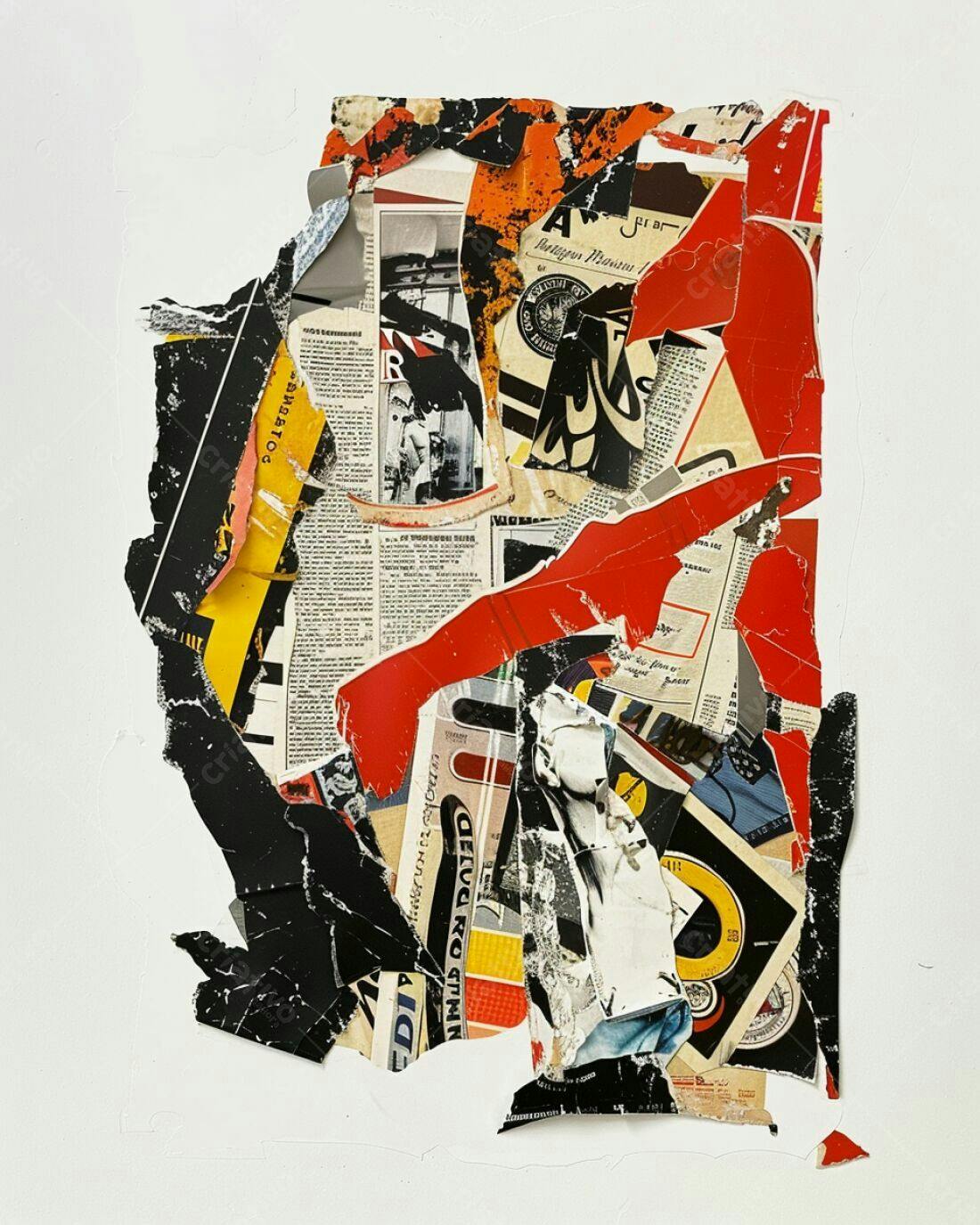 Colagem abstrata com tons vermelhos e pretos
