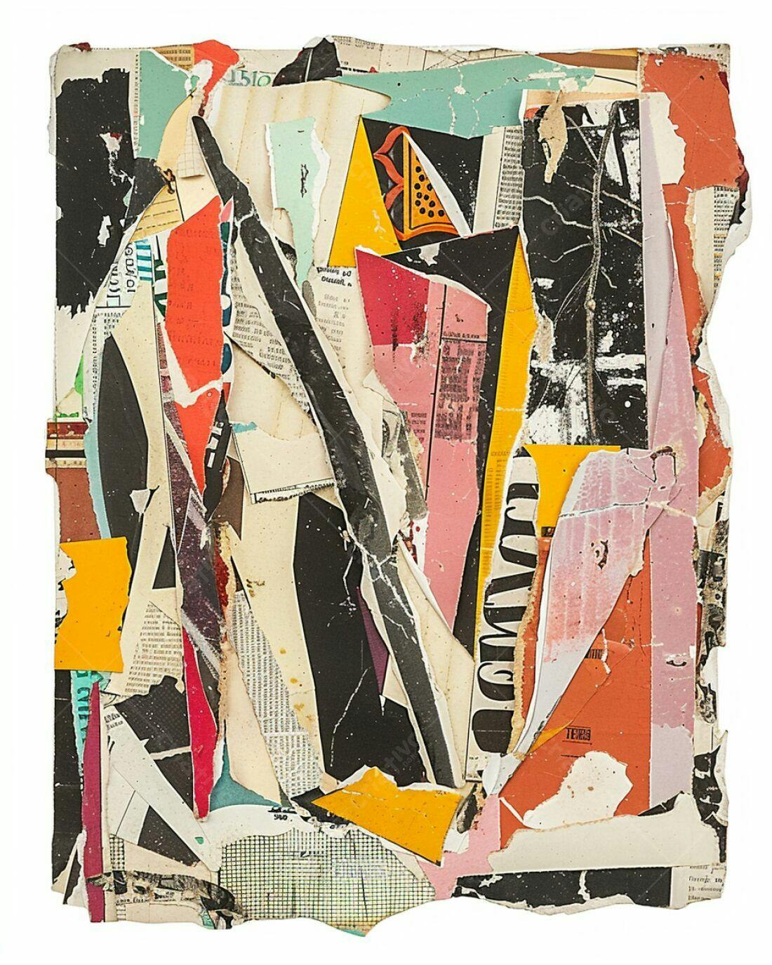 Colagem Abstrata com Tons Quentes e Frios