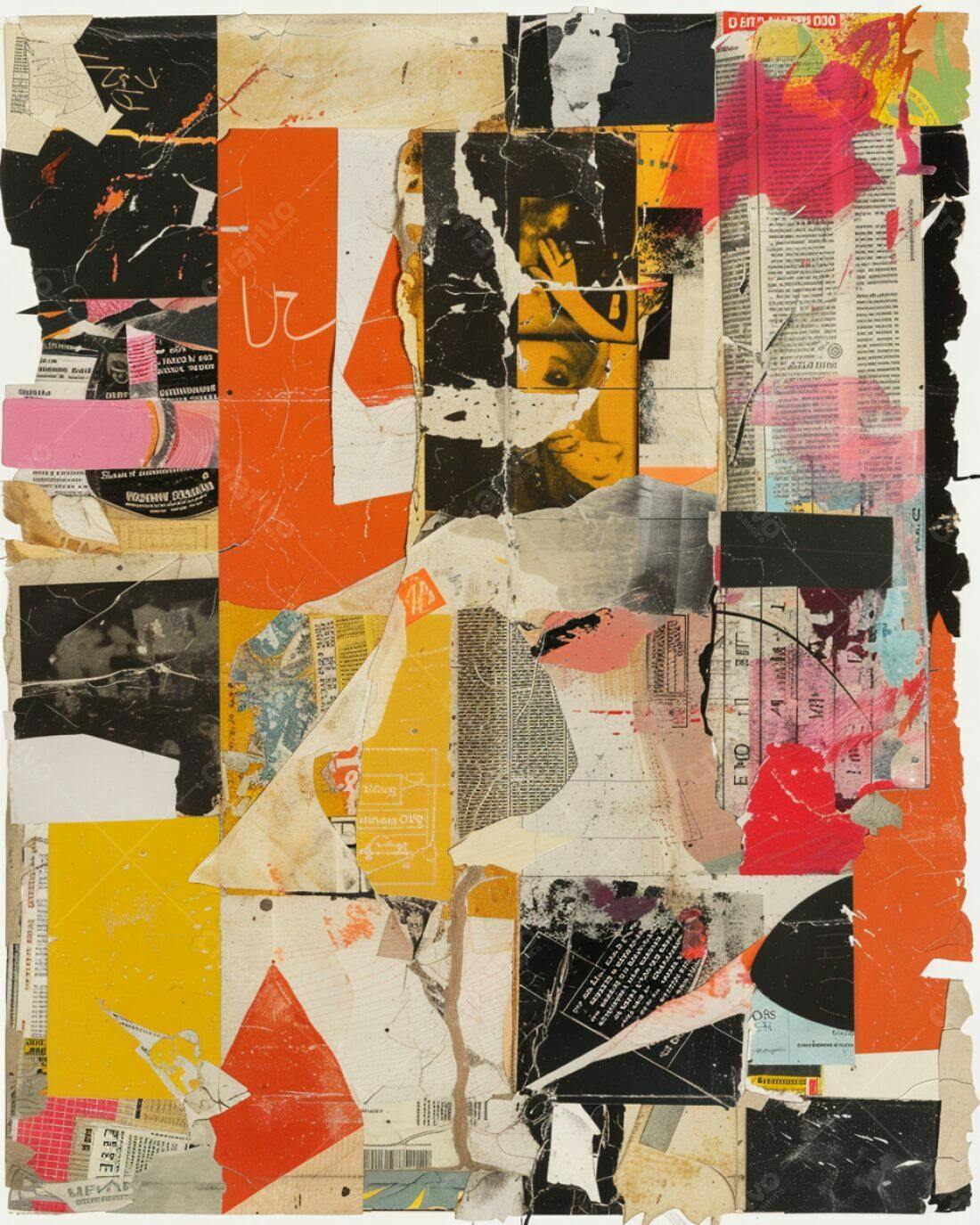 Colagem Abstrata com tons de laranja e preto