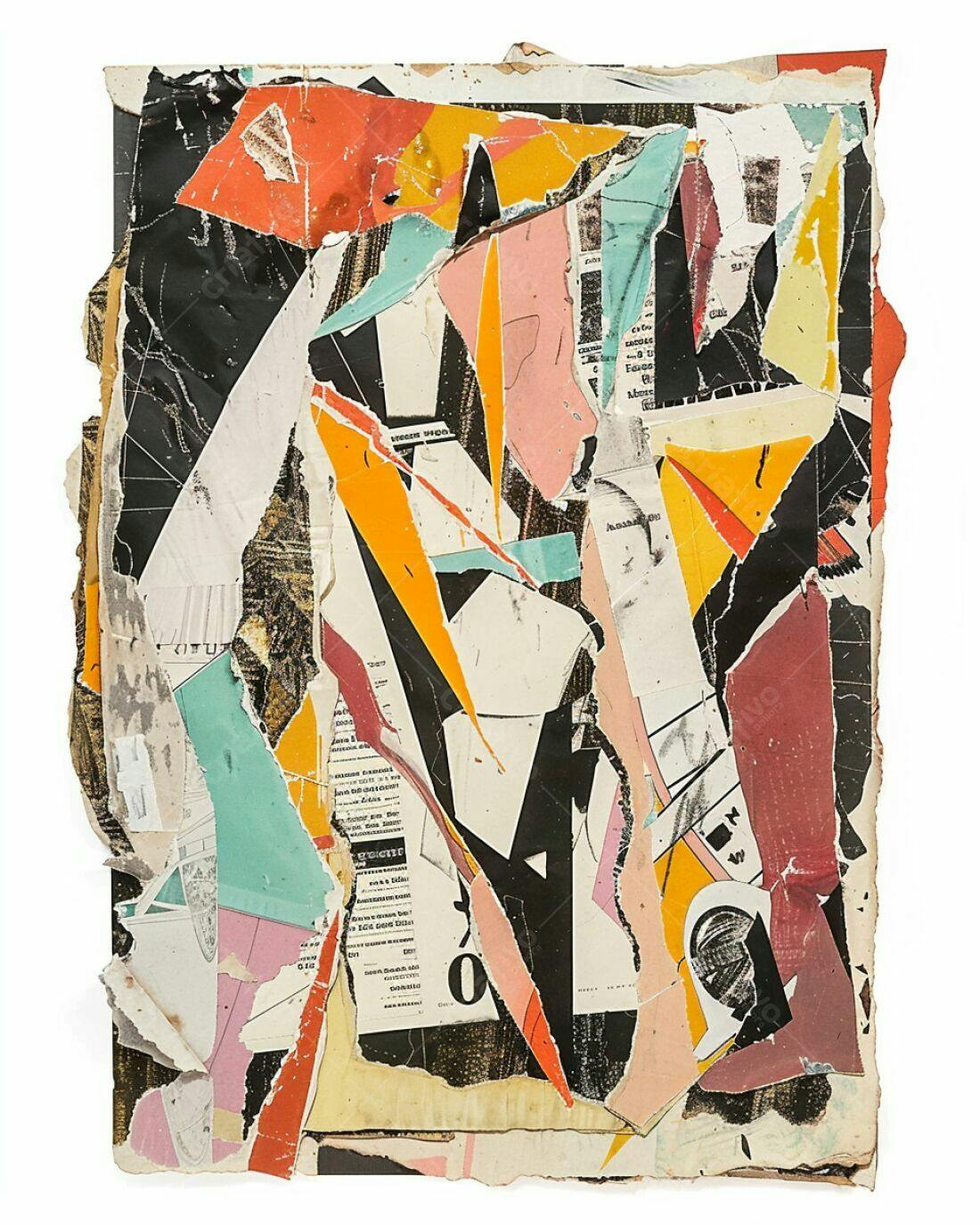 Colagem Abstrata com Tons Quentes e Frios