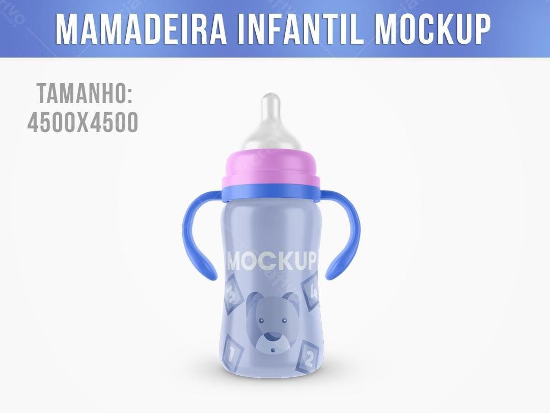 Mockup Mamadeira Infantil: Azul e Rosa Claro, Realista