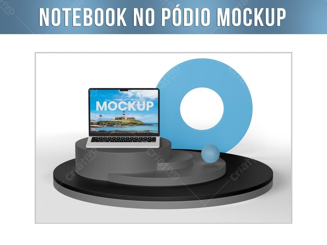 Mockup Notebook Moderno em Podium Minimalista