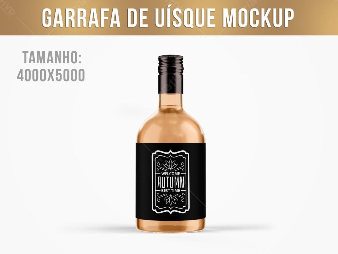 Mockup Garrafa de Uísque Estilo Vintage com Rótulo Preto
