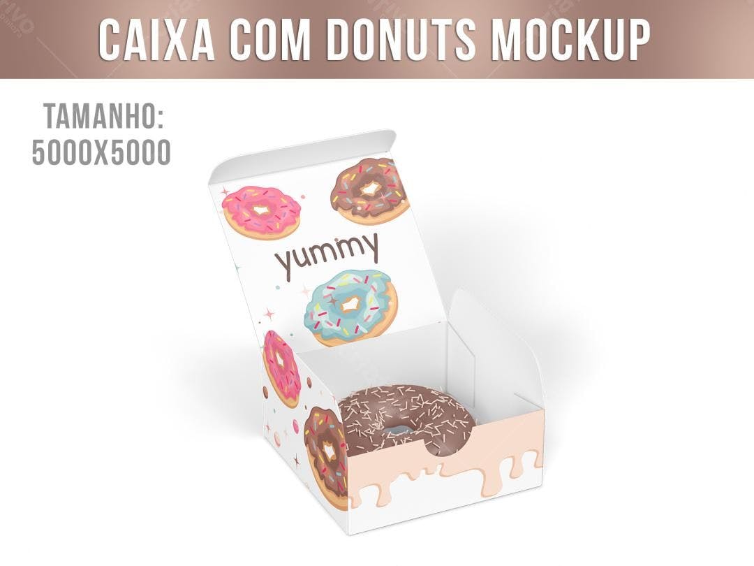 Mockup Caixa Donuts: Design Rosa, Azul e Marrom