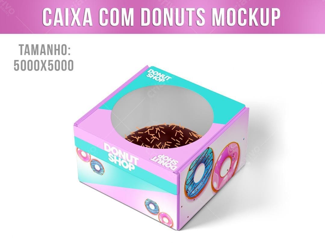 Mockup Caixa Donut: Rosa, Azul e Chocolate - Embalagem para Doces