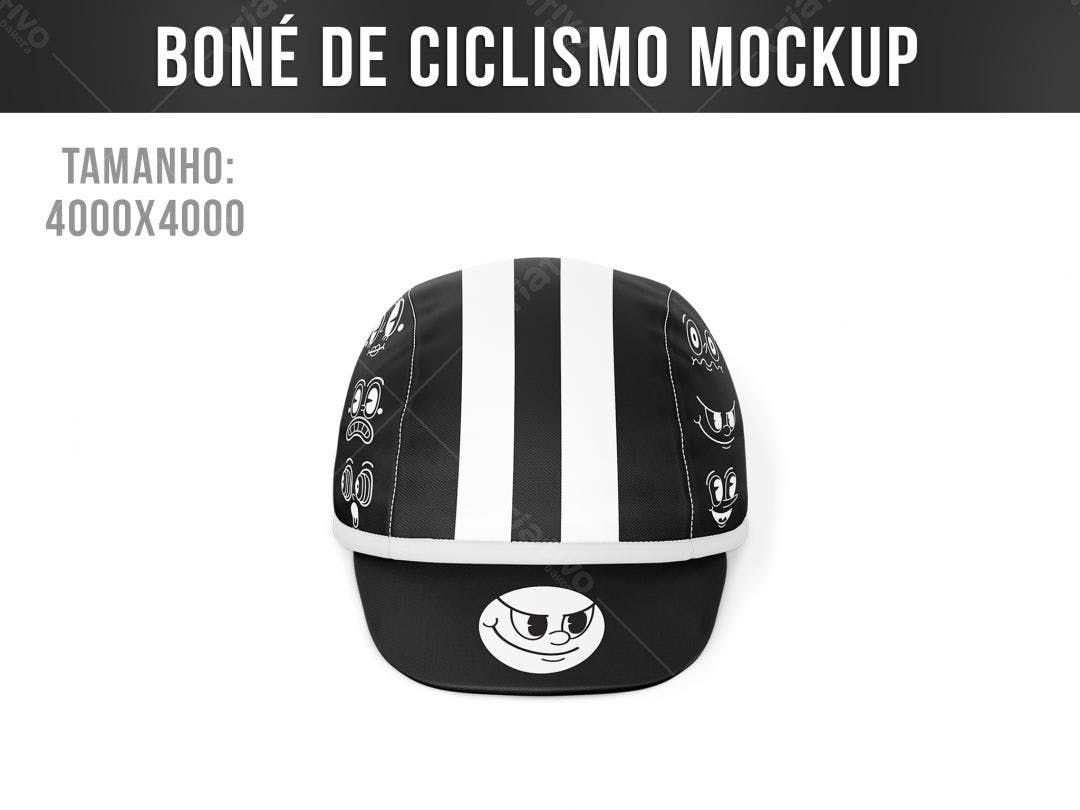 Mockup Boné Ciclismo Preto e Branco - Design Moderno