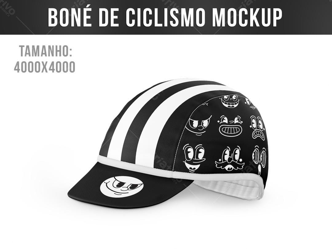 Mockup Boné Ciclismo Estilo Retrô Preto e Branco