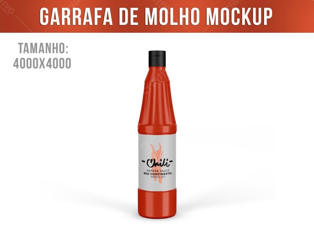 Mockup Garrafa Molho Chilli: Realista Vermelho
