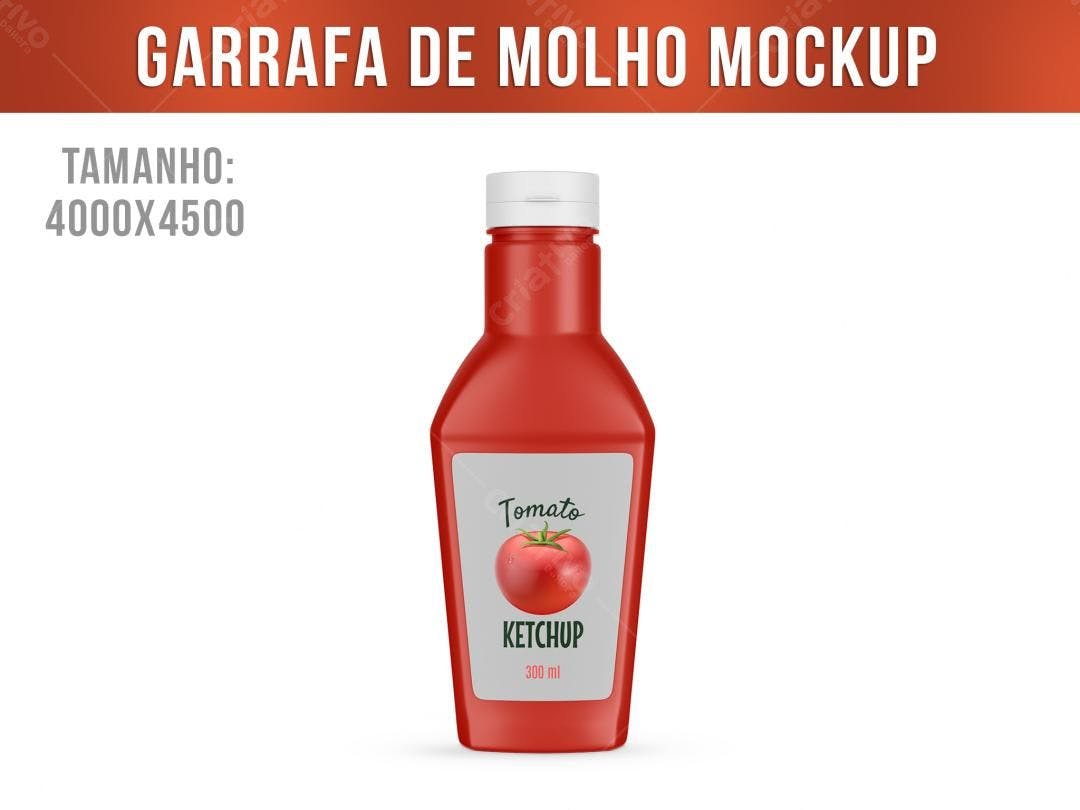 Mockup Realista de Garrafa de Ketchup Vermelha
