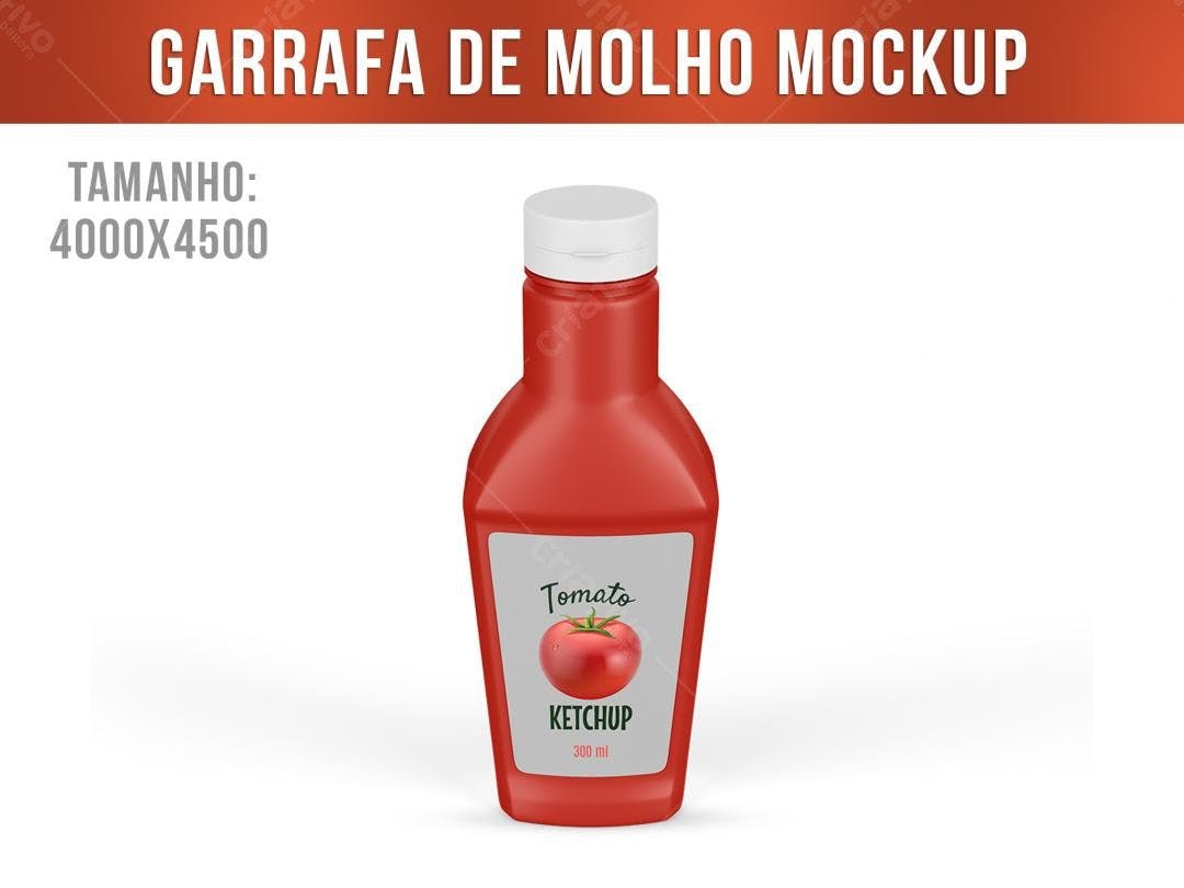 Mockup de Garrafa de Ketchup Vermelha Realista