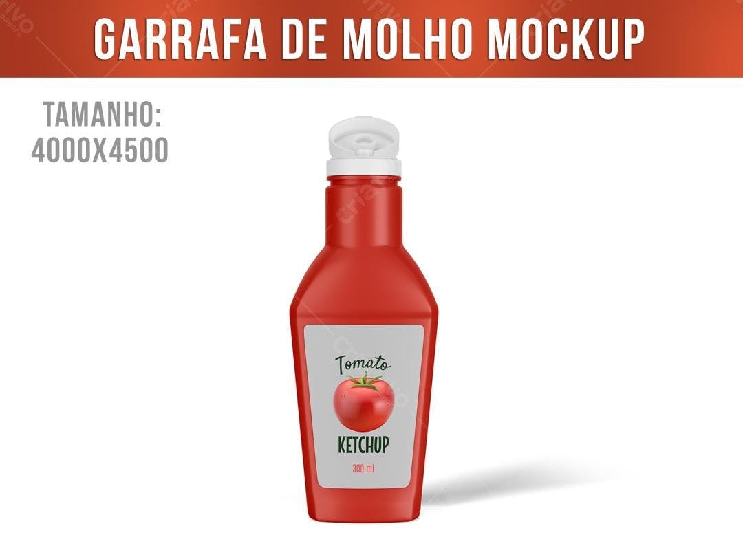 Mockup de Garrafa de Ketchup Vermelha Realista