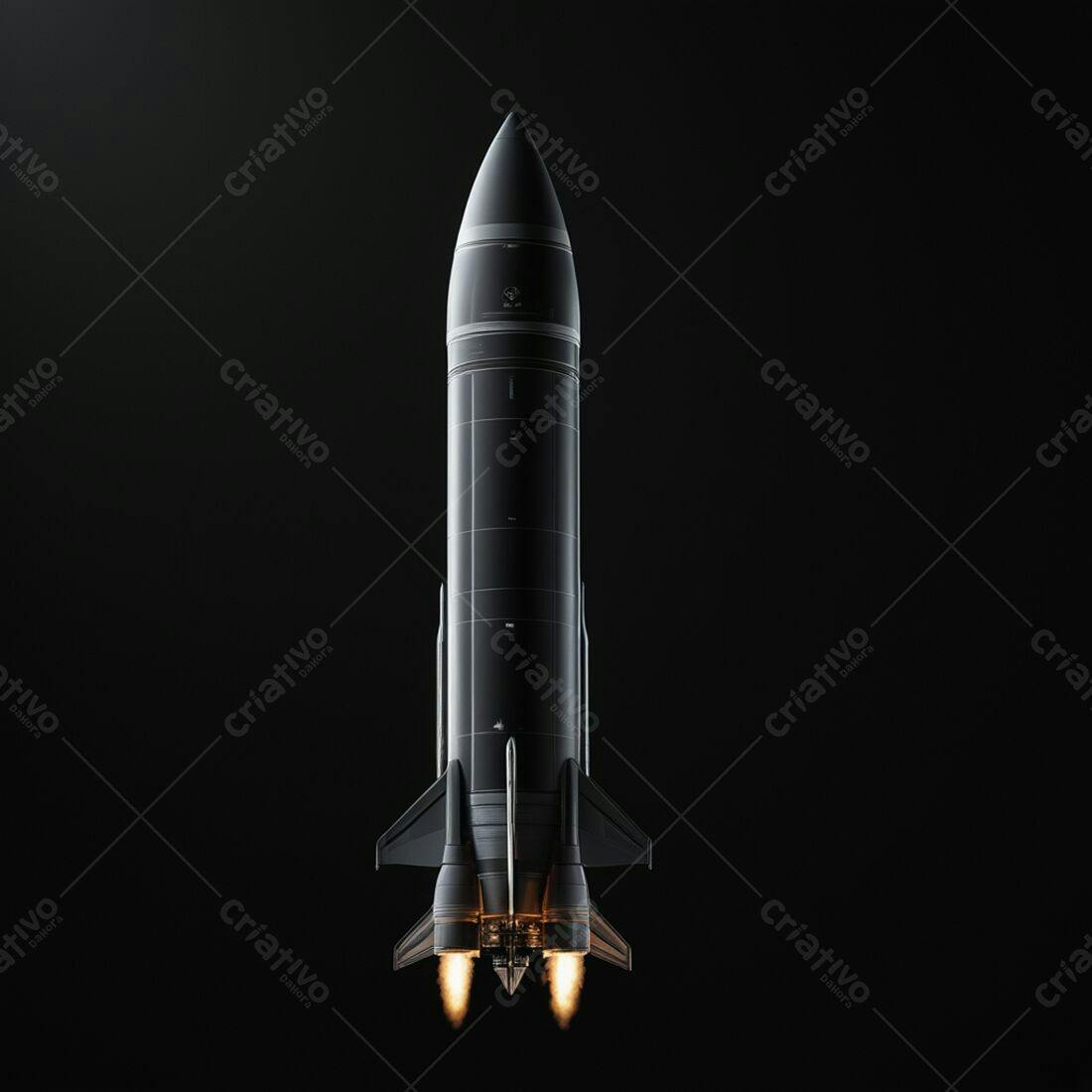 Foguete preto lançando no espaço