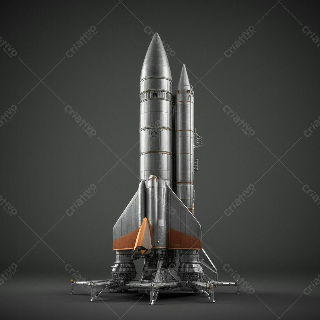 Foguete espacial metálico na plataforma de lançamento
