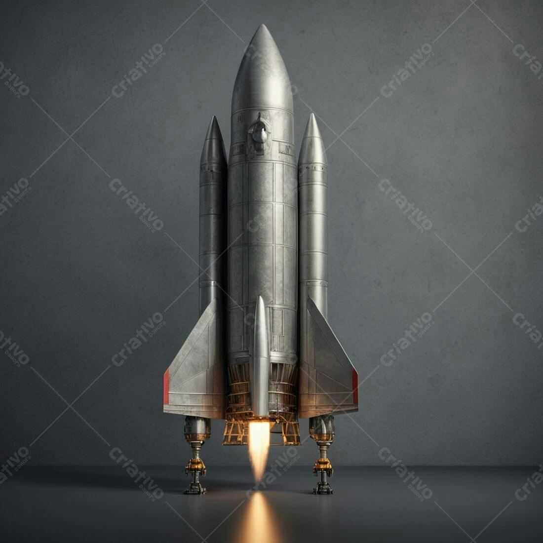 Foguete espacial metálico prestes a decolar