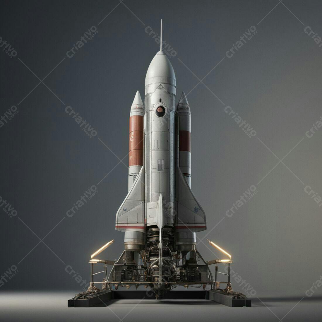 Foguete espacial vintage na plataforma de lançamento