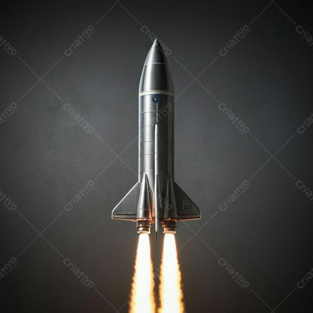 Foguete espacial decolando fundo cinza