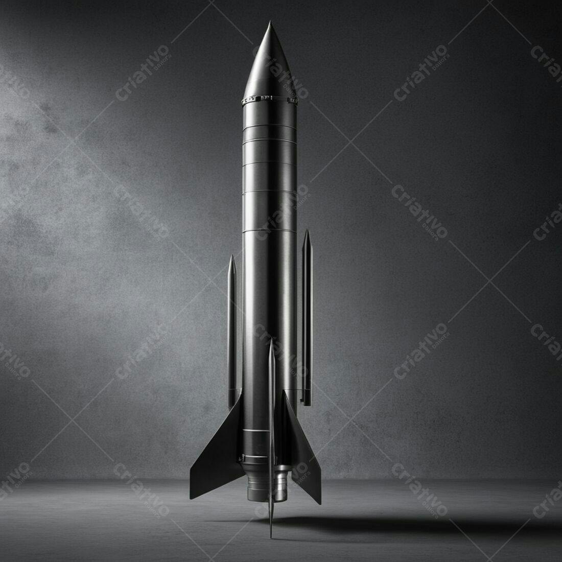 Foguete espacial preto em ambiente industrial