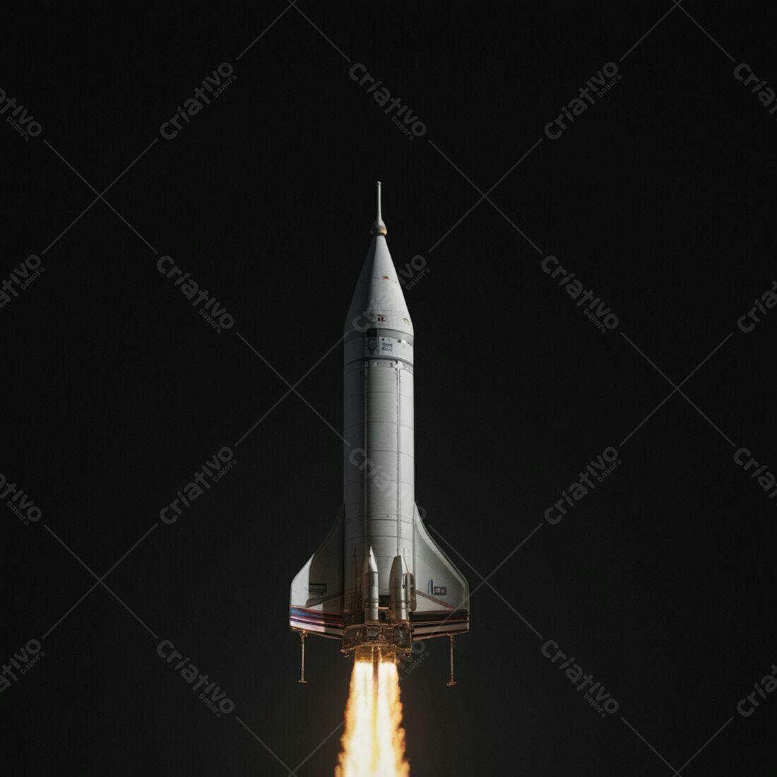 Foguete branco lançando no espaço noturno