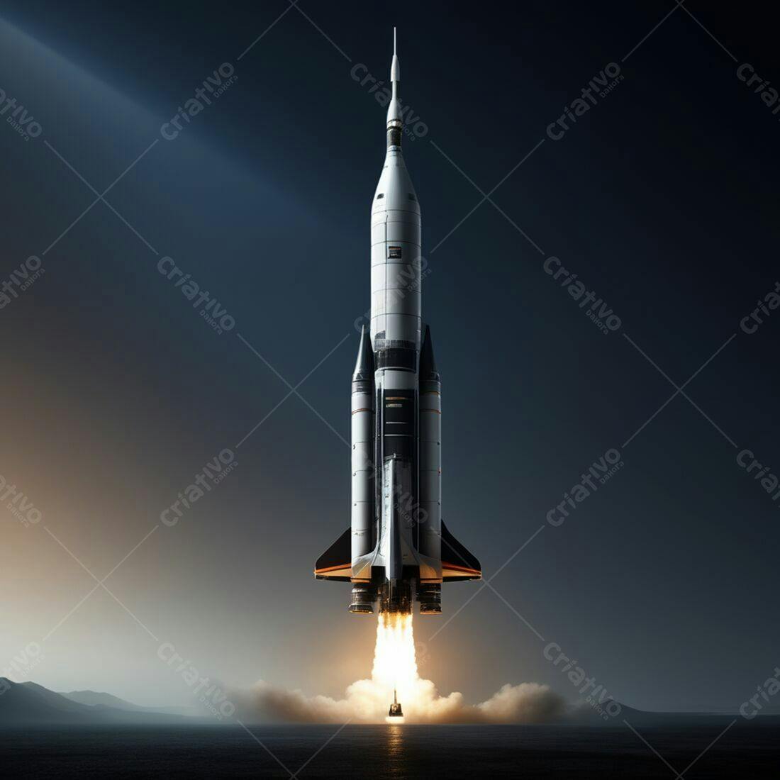 Foguete espacial decolando ao amanhecer
