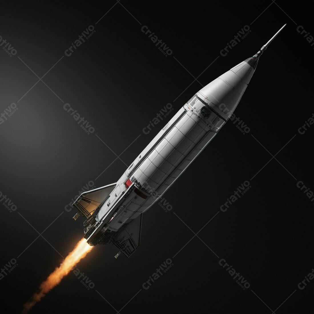 Foguete espacial decolando fundo escuro