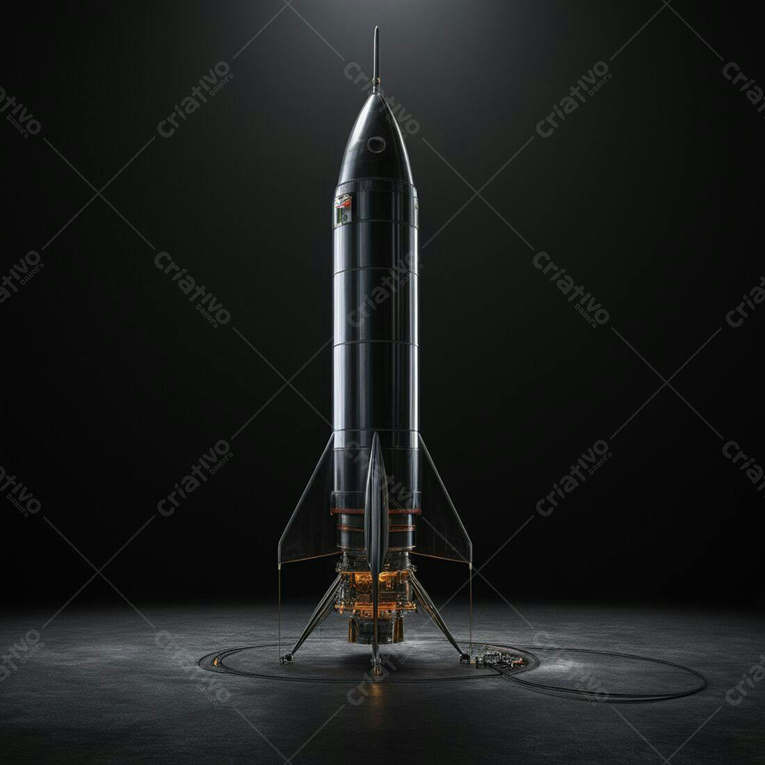 Foguete espacial preto em plataforma de lançamento
