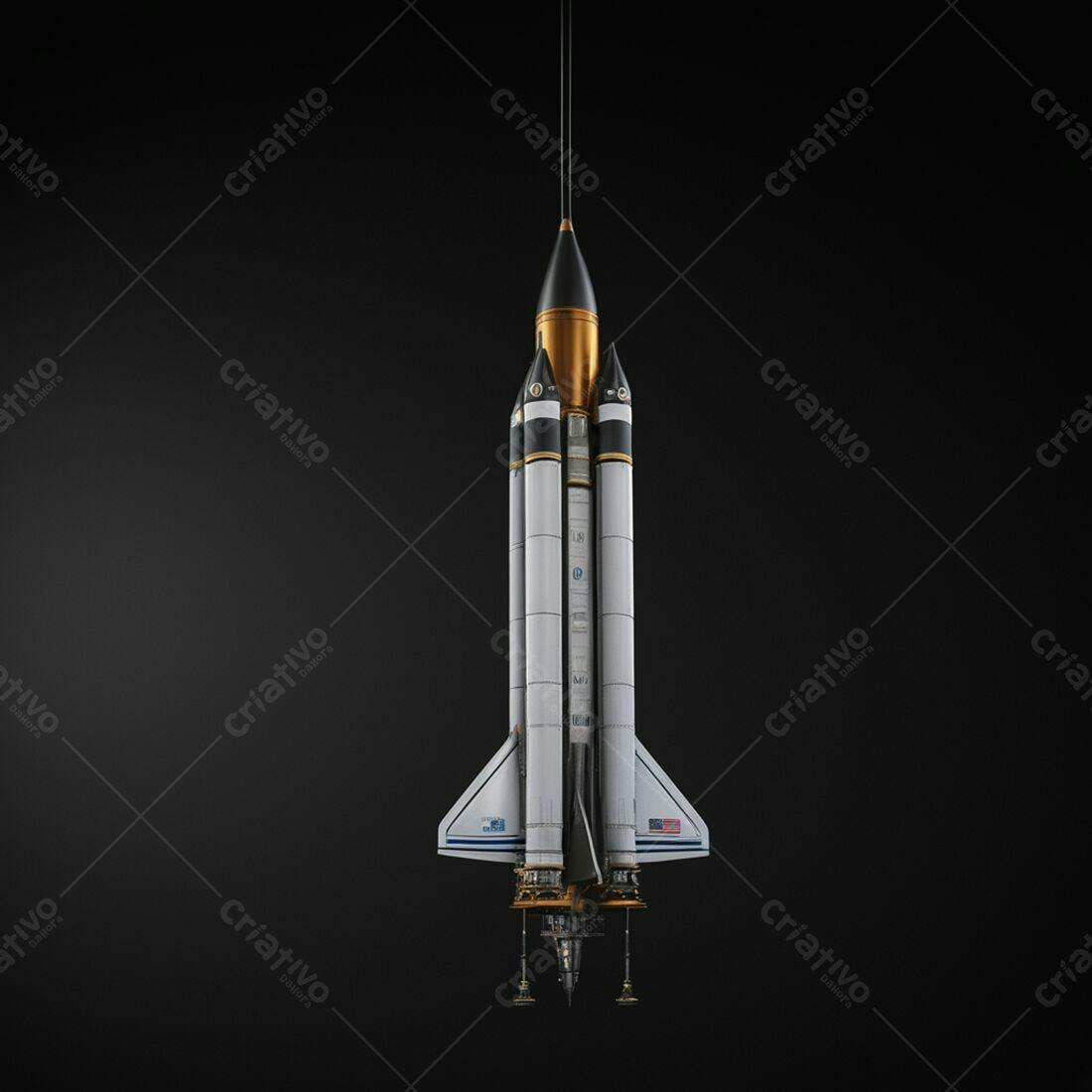 Foguete espacial modelo preto e dourado