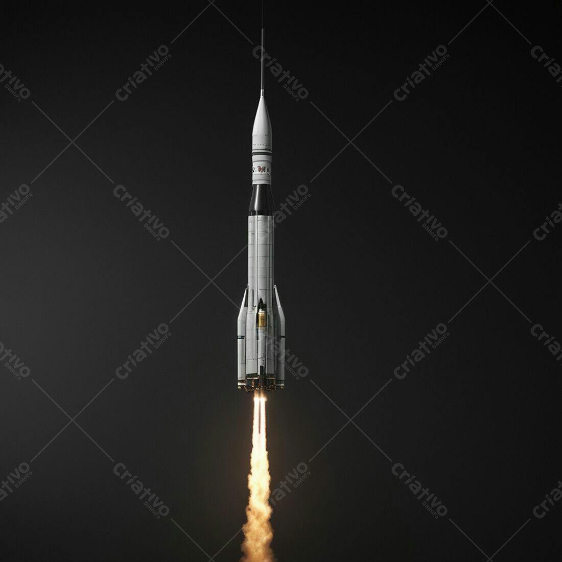 Foguete espacial decolando fundo escuro