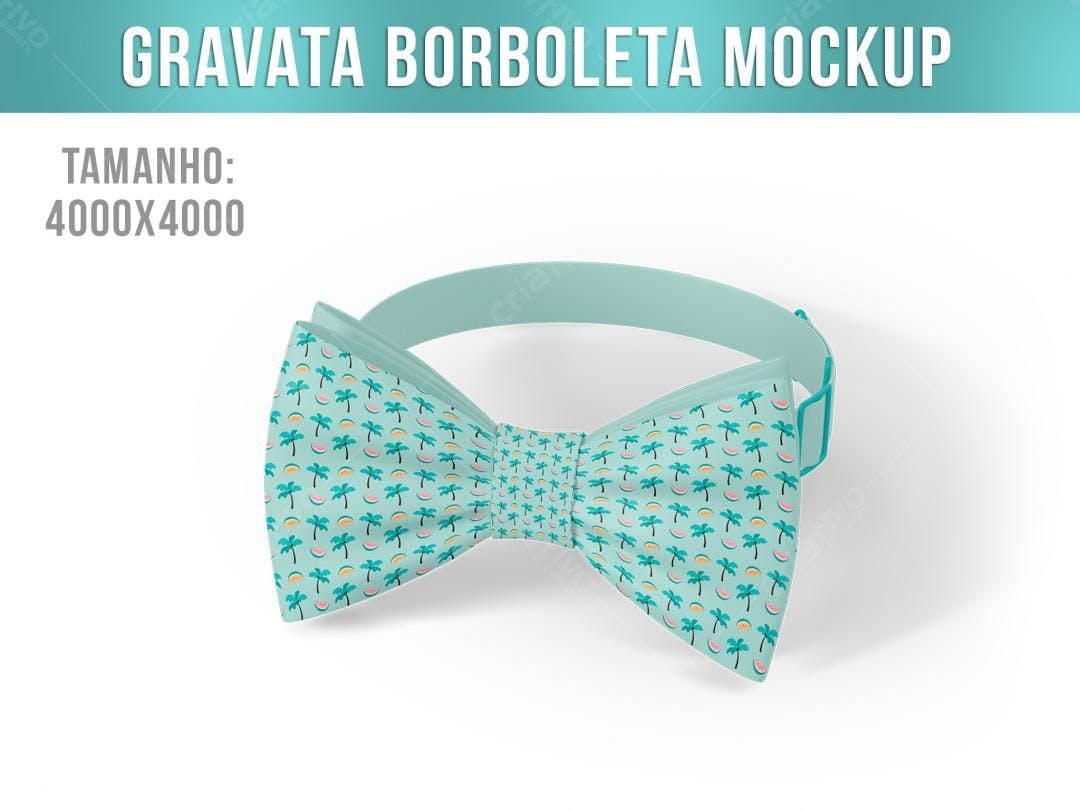 Mockup Gravata Borboleta Tropical: Azul Claro e Padronagem Verão