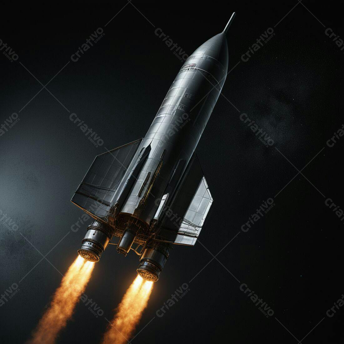 Foguete espacial em lançamento noturno