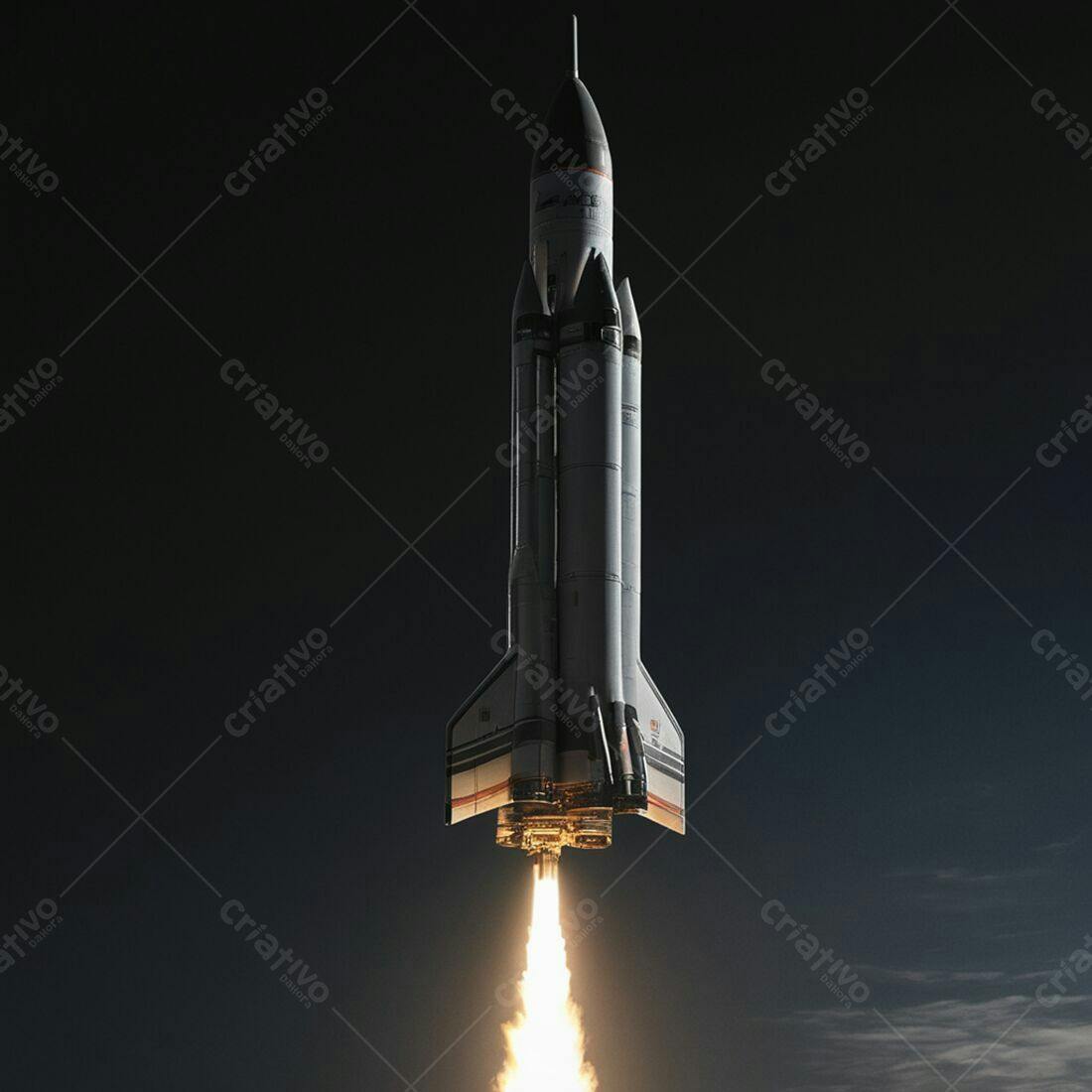 Foguete espacial decolando à noite