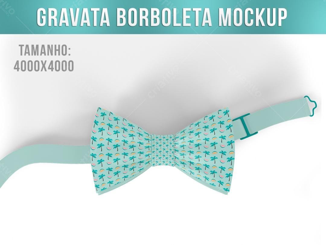 Mockup Gravata Borboleta Tropical: Azul Claro com Palmeiras e Melancia