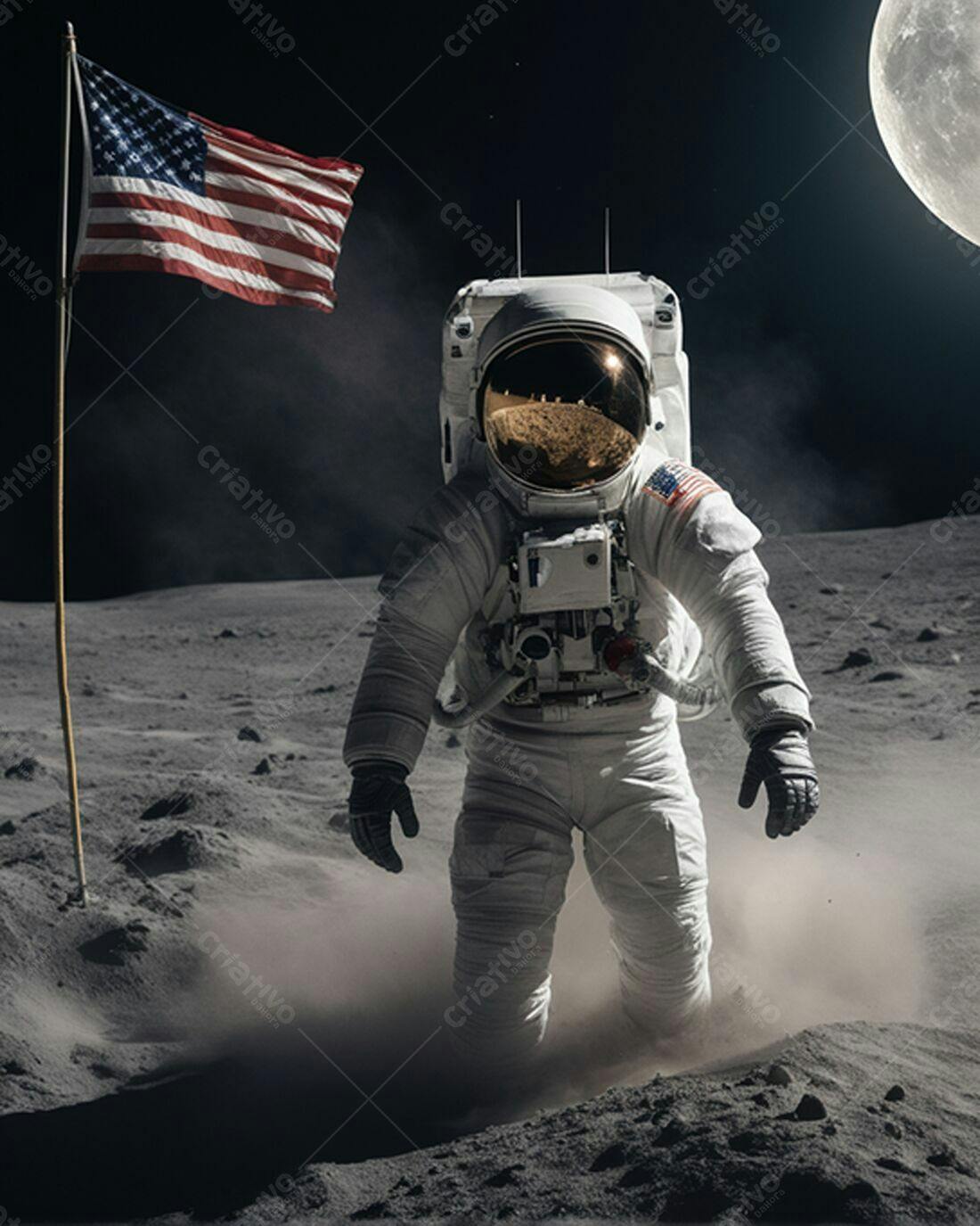 Astronauta na Lua com Bandeira Americana