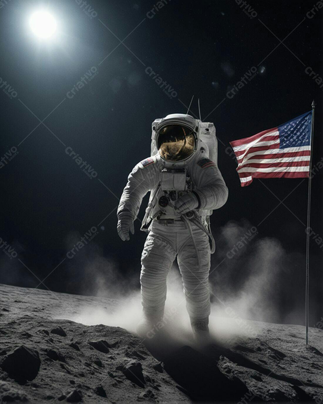 Astronauta na Lua com Bandeira Americana