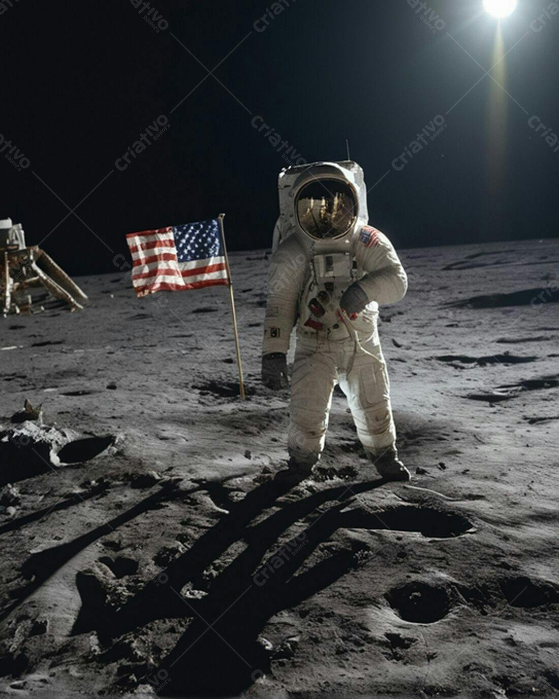 Astronauta na Lua com Bandeira Americana
