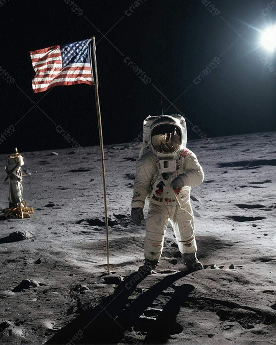 Astronauta na Lua com Bandeira Americana