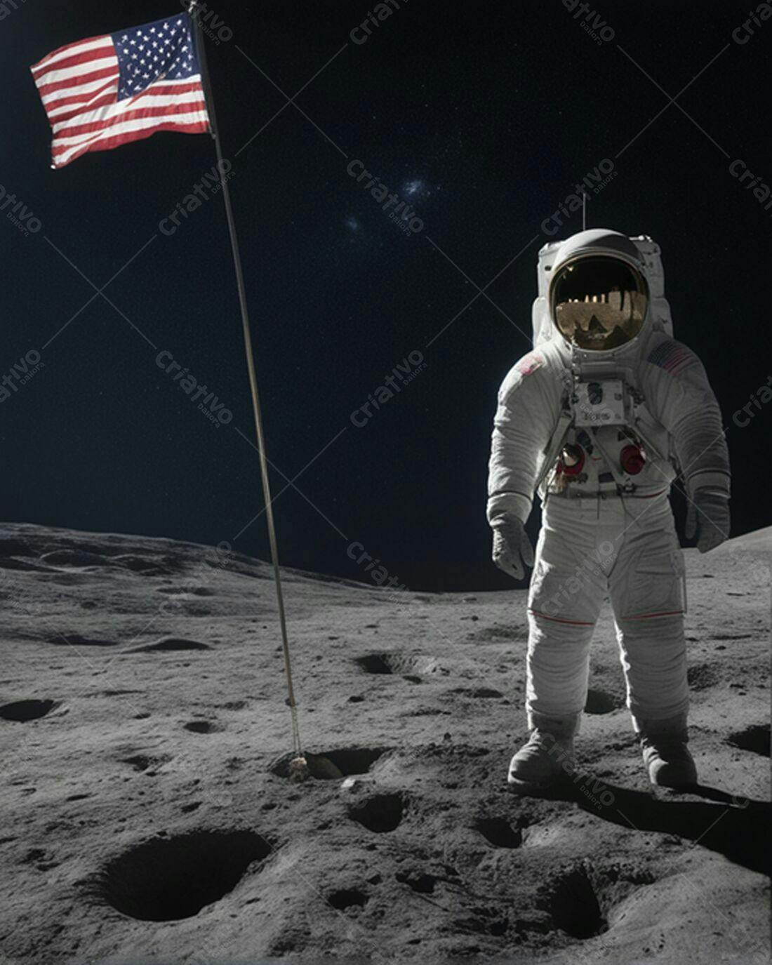 Astronauta na Lua com bandeira americana
