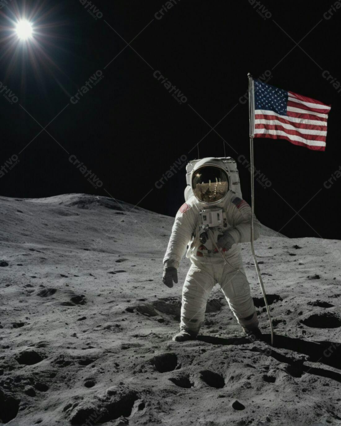 Astronauta na Lua com Bandeira Americana