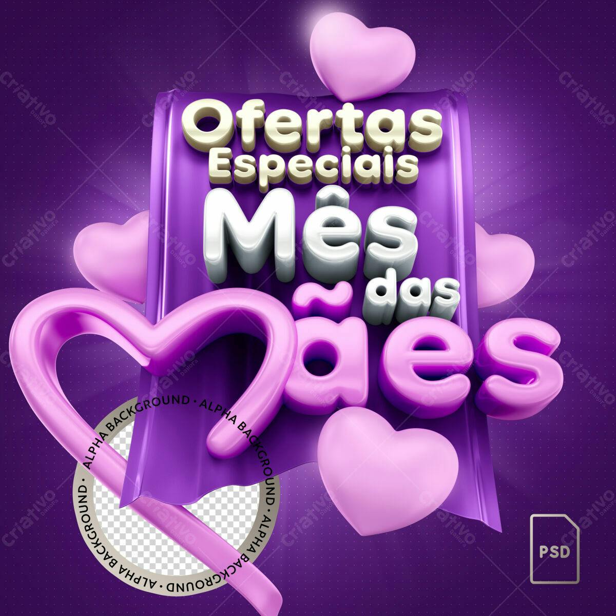 Selo 3D promocional dia das mães lilás e prata
