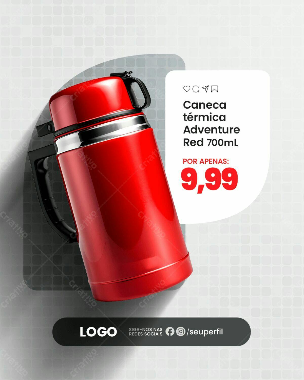 Mockup Caneca Térmica Vermelha PSD Editável
