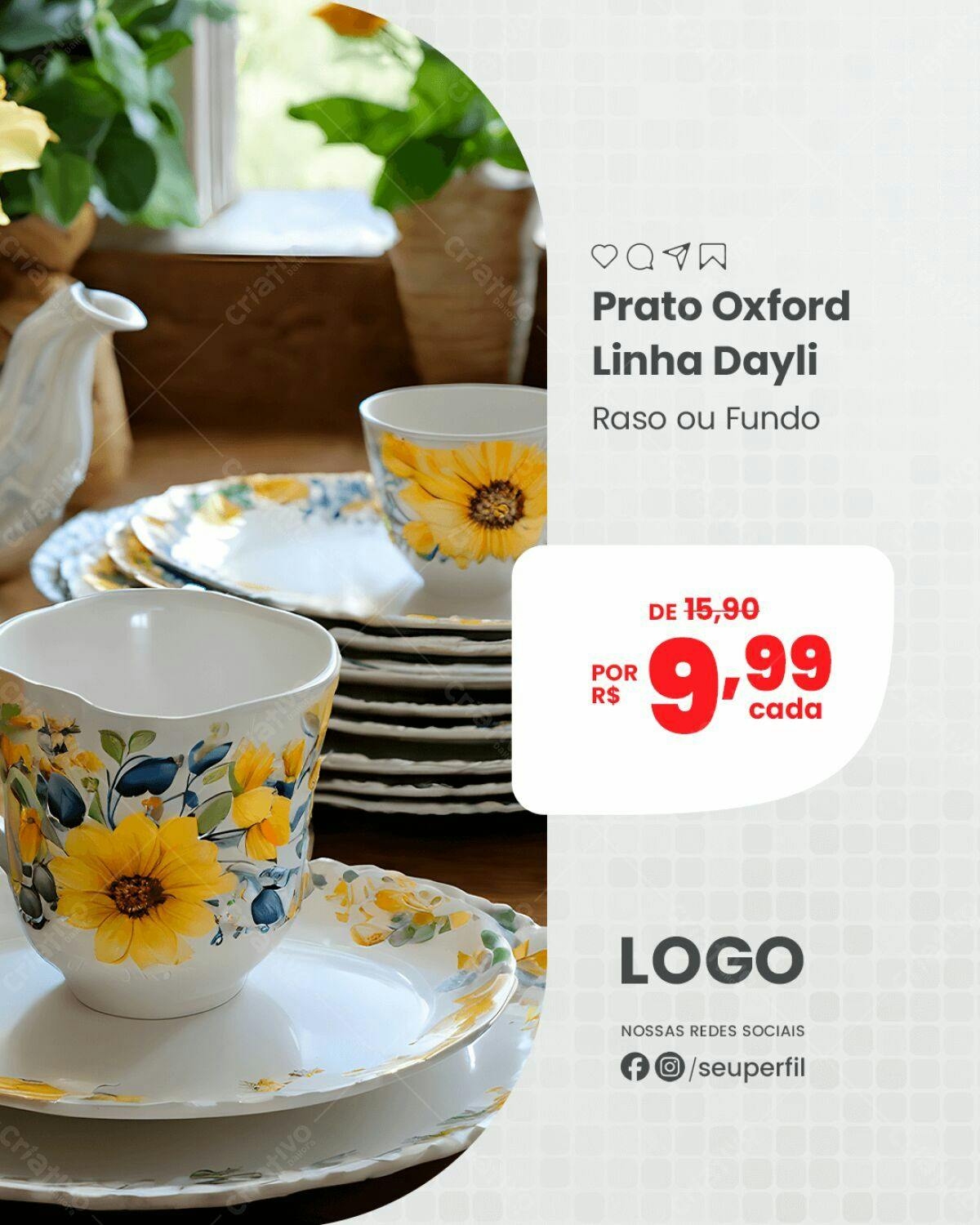Post para Promoção de Prato Oxford Linha Dayli PSD Editável