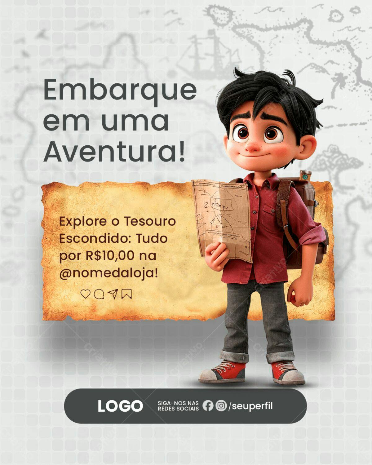 Post para Redes Sociais - Aventura Infantil PSD Editável