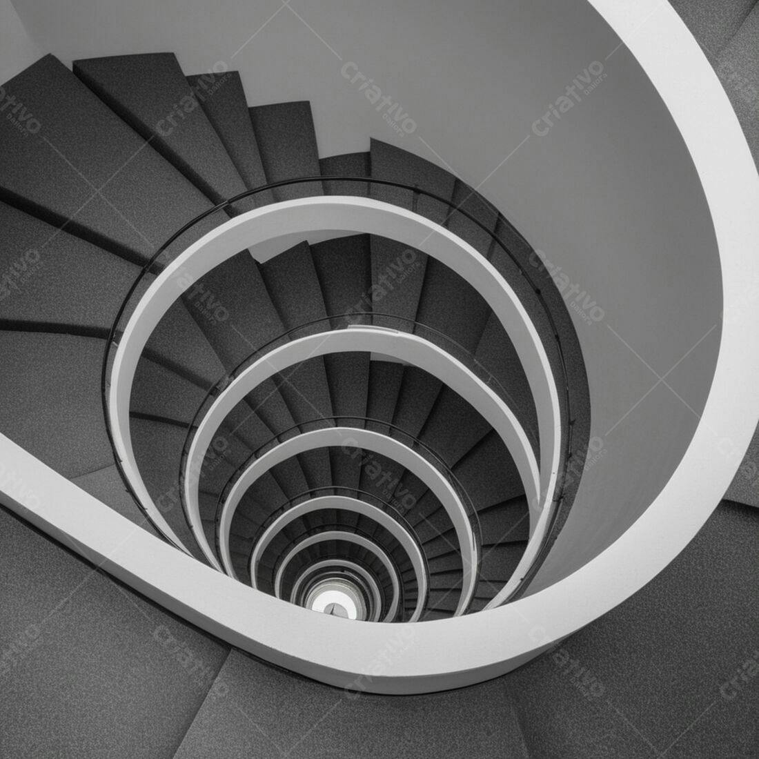 Escada espiral em tons de cinza e branco